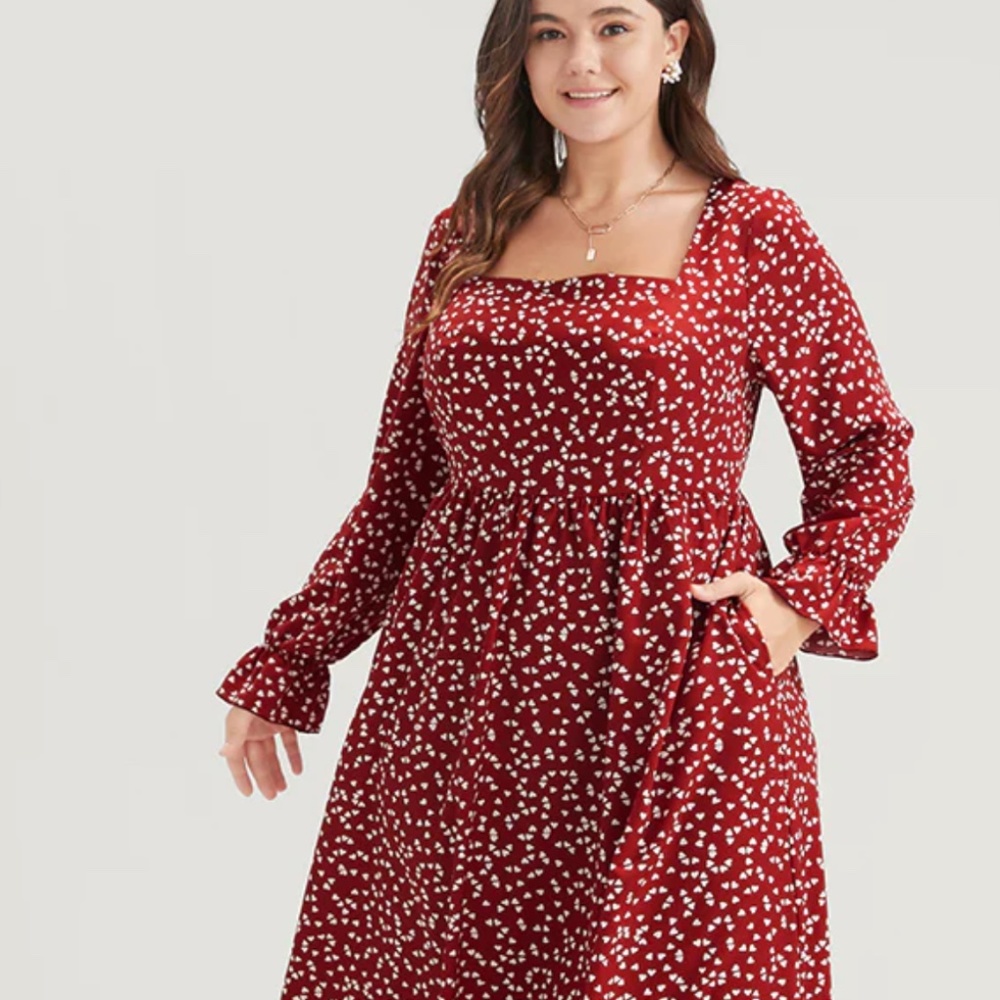 Bloomchic Size 30 / 6XL Red Heart Maxi Dress Long Sleeve